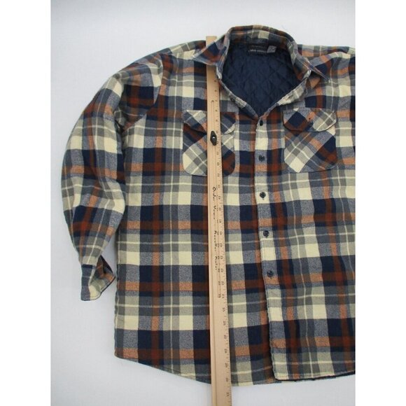 Van Heusen Mens Shacket XL Tan Red Plaid Button Front Quilted Outdoor Preppy - Picture 11 of 15